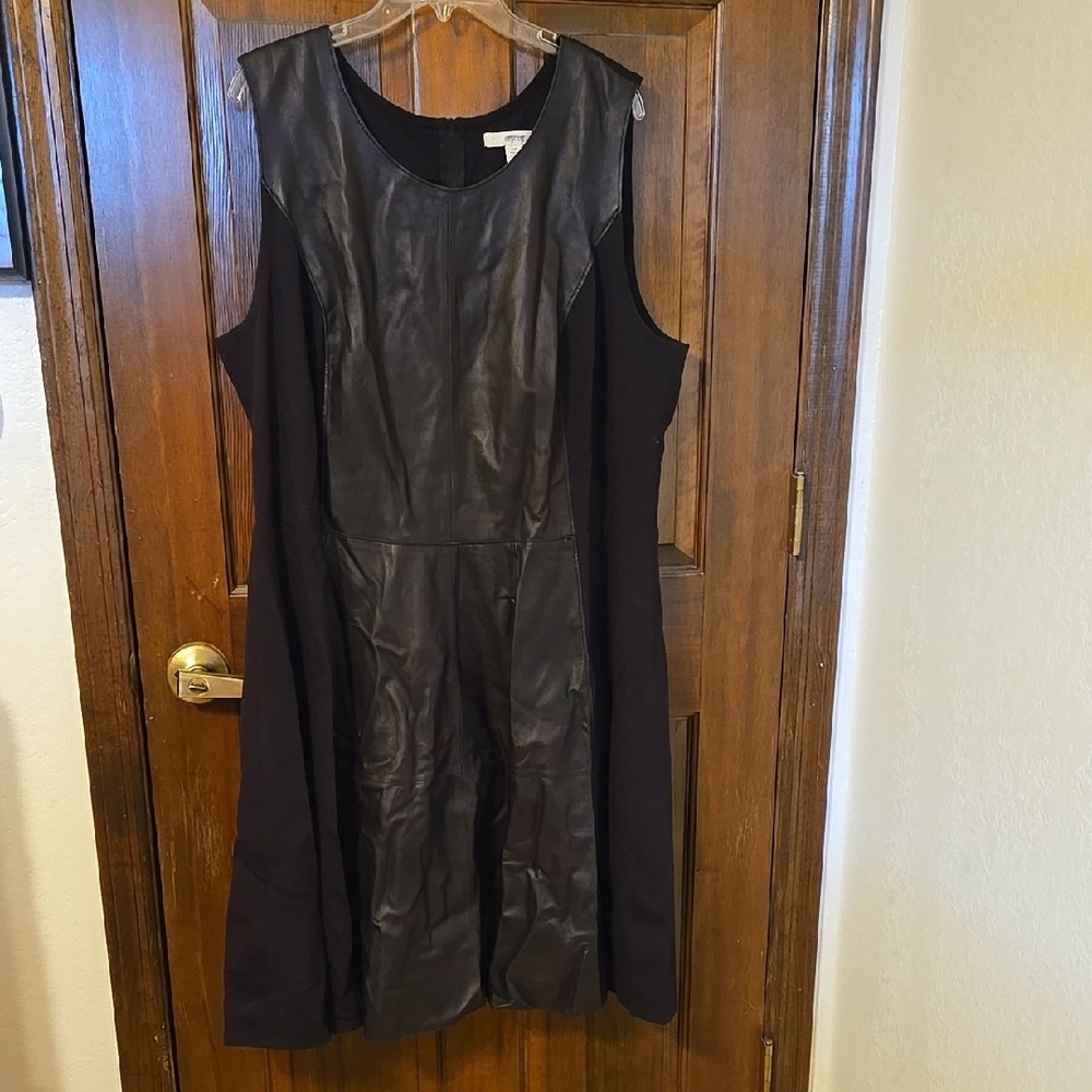 Sejour Black Leather Sheath Dress Sleeveless Cocktail